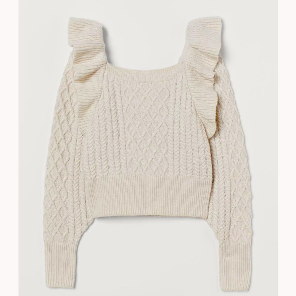 BNWT H&M Light Taupe Flounced Cable Knit Sweater XL